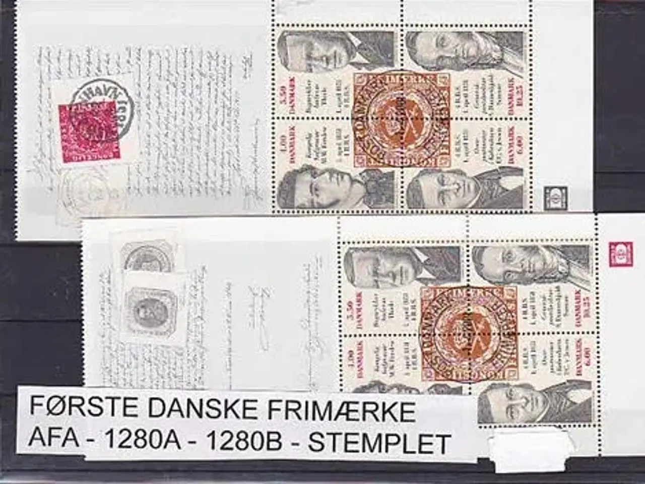 Billede 1 - Første Danske Frimærke AFA 1280A- 1280B Stemplet