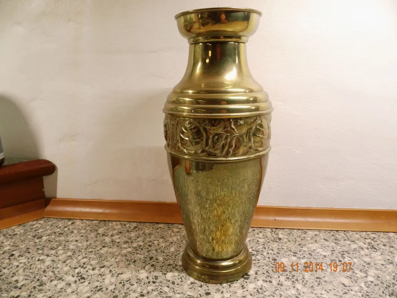 Billede 1 - Antik messing vase med indsats