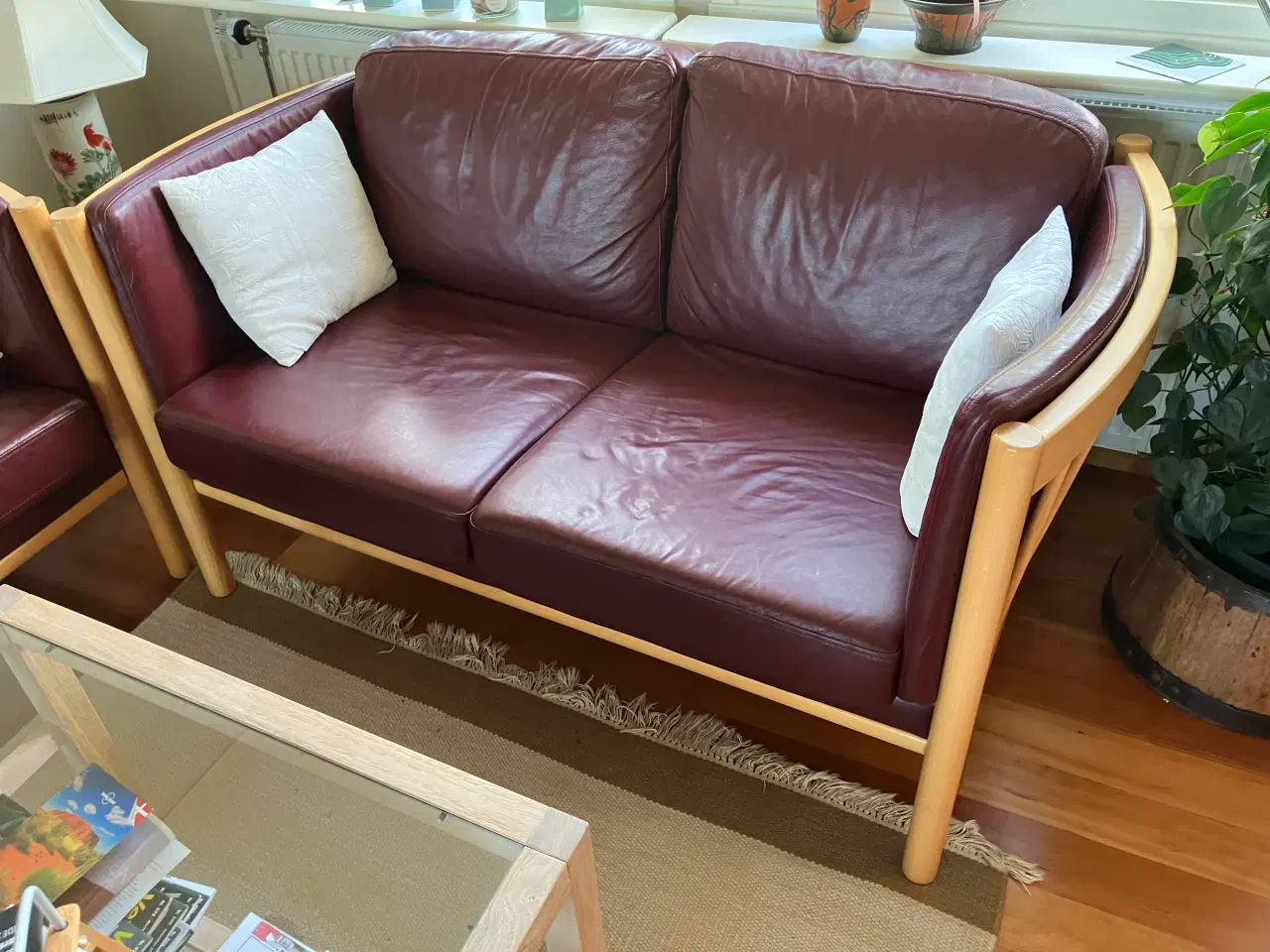 Billede 1 - Rødbrun Læder sofa