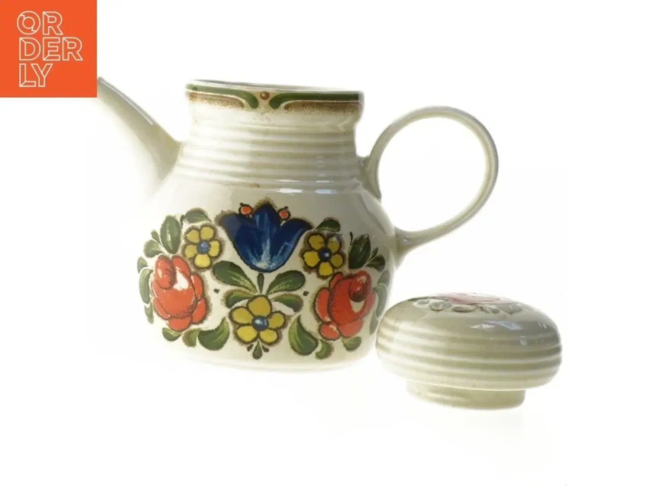 Billede 5 - Keramik thepotte med fint blomstermotiv fra Füssen (str. 14 cm)