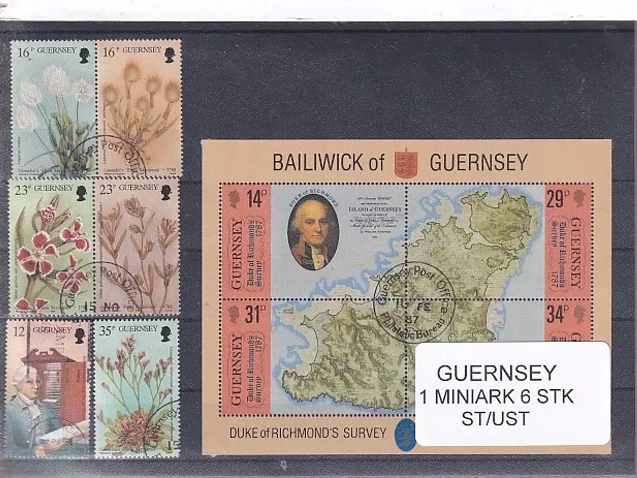 Billede 1 - Guernsey - 1 Miniark - 6 Stk. Stemplet/ustemplet