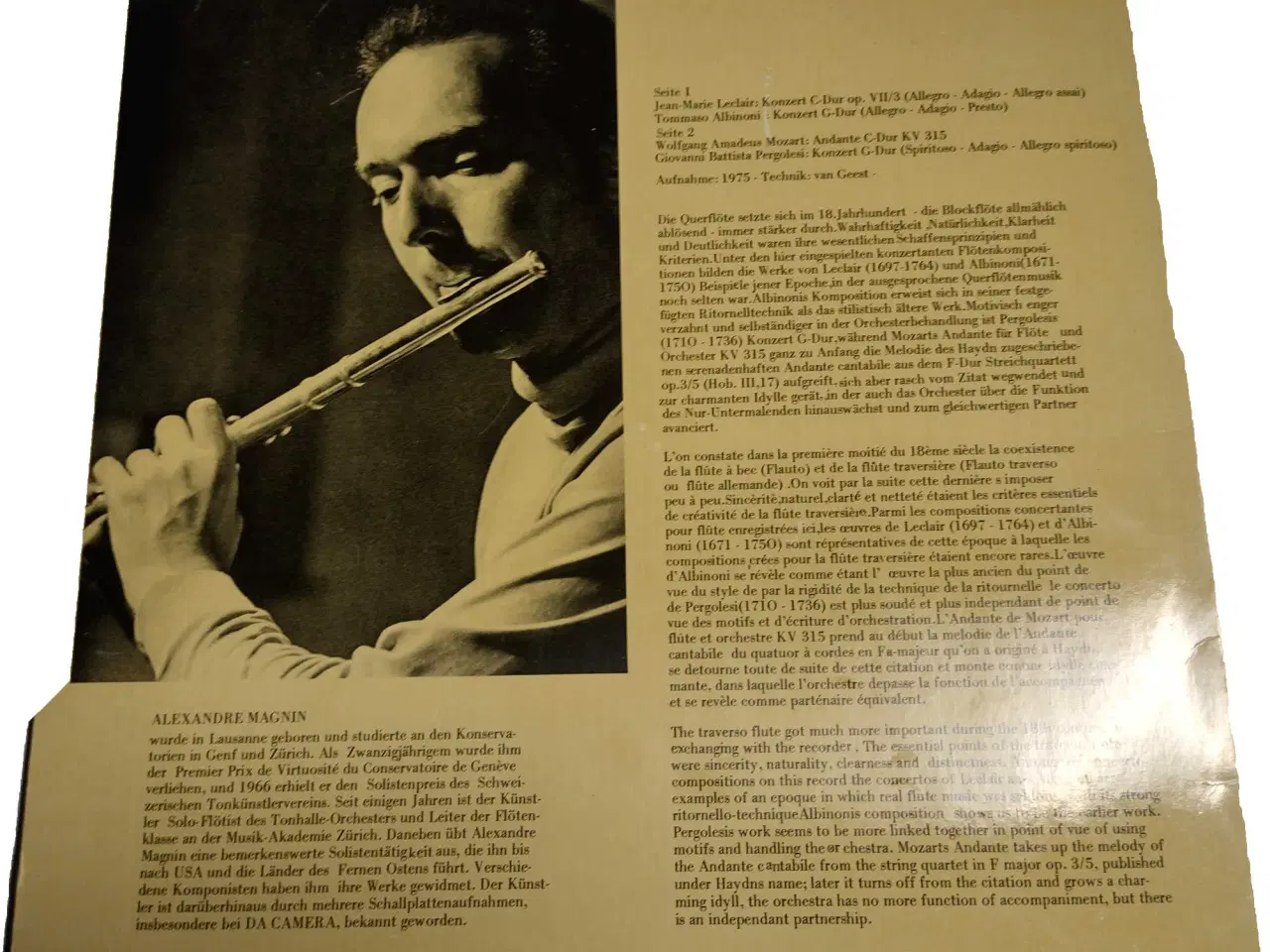 Billede 2 - Fløjtekoncerter, Alexandre Magnin - LP vinyl