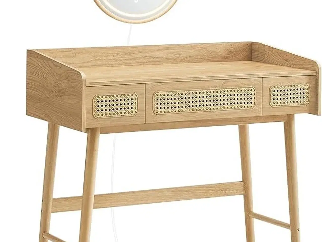 Billede 1 - Toiletbord med spejl og lys HOME BOHOVEN, 3 skuffer, justerbar belysning, boheme, eg beige