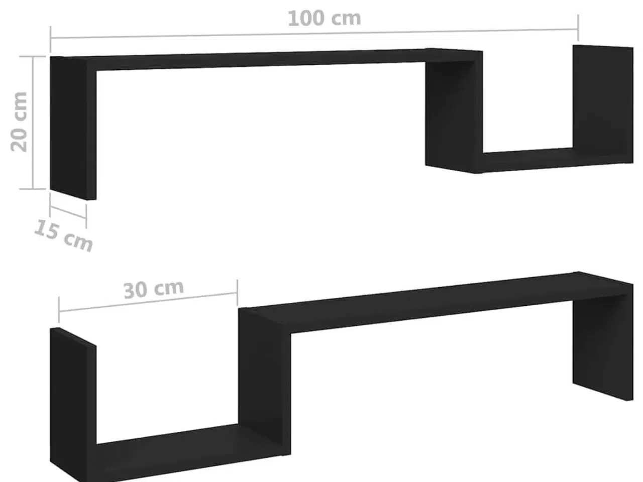Billede 8 - Væghængte kubehylder 2 stk. 100x15x20 cm konstrueret træ sort