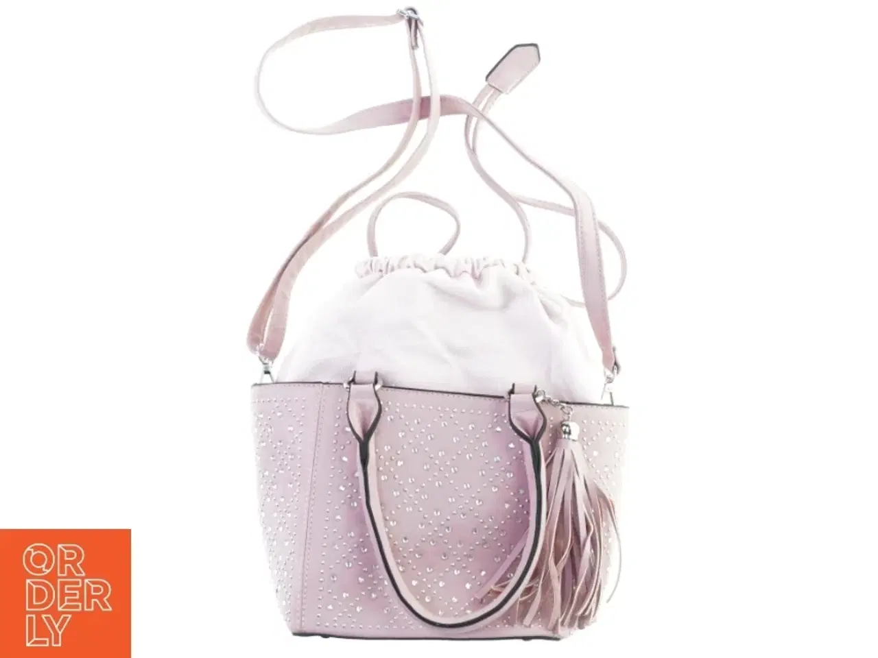 Billede 1 - Dametaske i lyserød læder med glassten