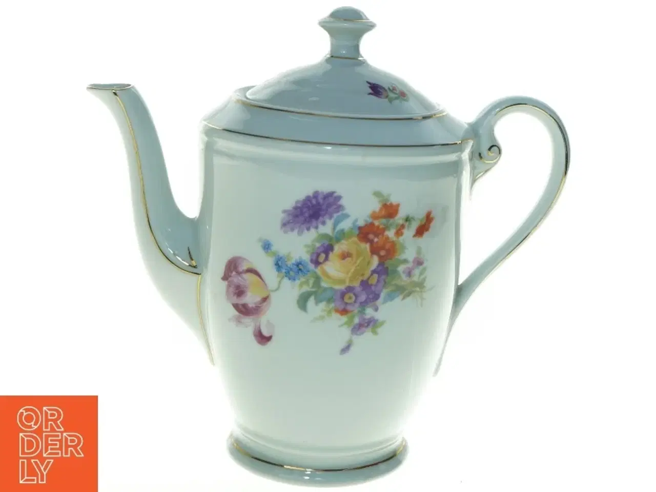 Billede 1 - Vase? Porcelæn tekande med blomstermotiver (str. 20 x 14 cm)