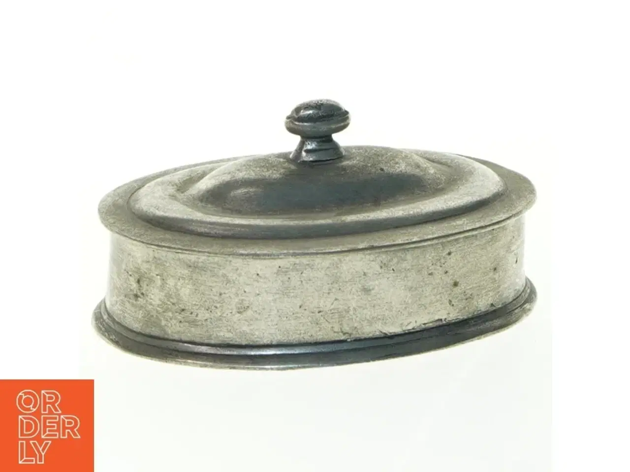 Billede 1 - Oval metalæske med låg (str. 13,5x9x6 cm)