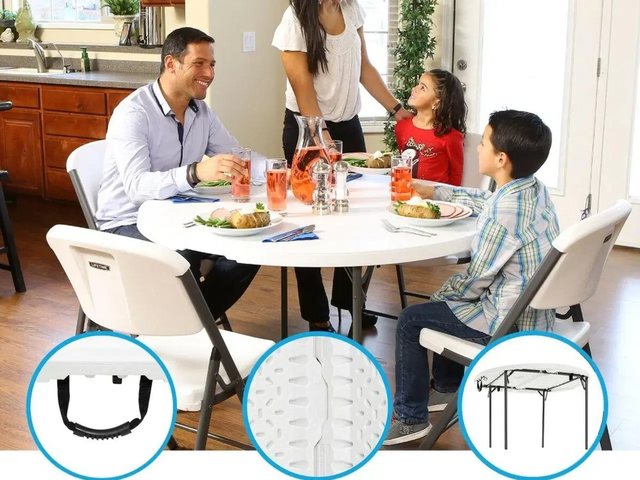 Billede 3 - Sammenklappeligt bord Lifetime - hvid, rundt 122 cm