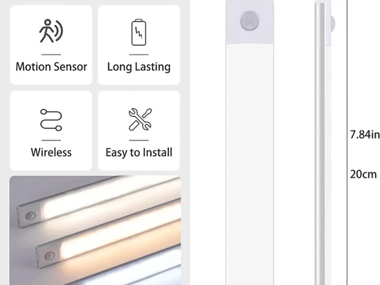 Billede 3 - 4 stk. LED sensorlys – 50 cm – Trådløs og genopladelig