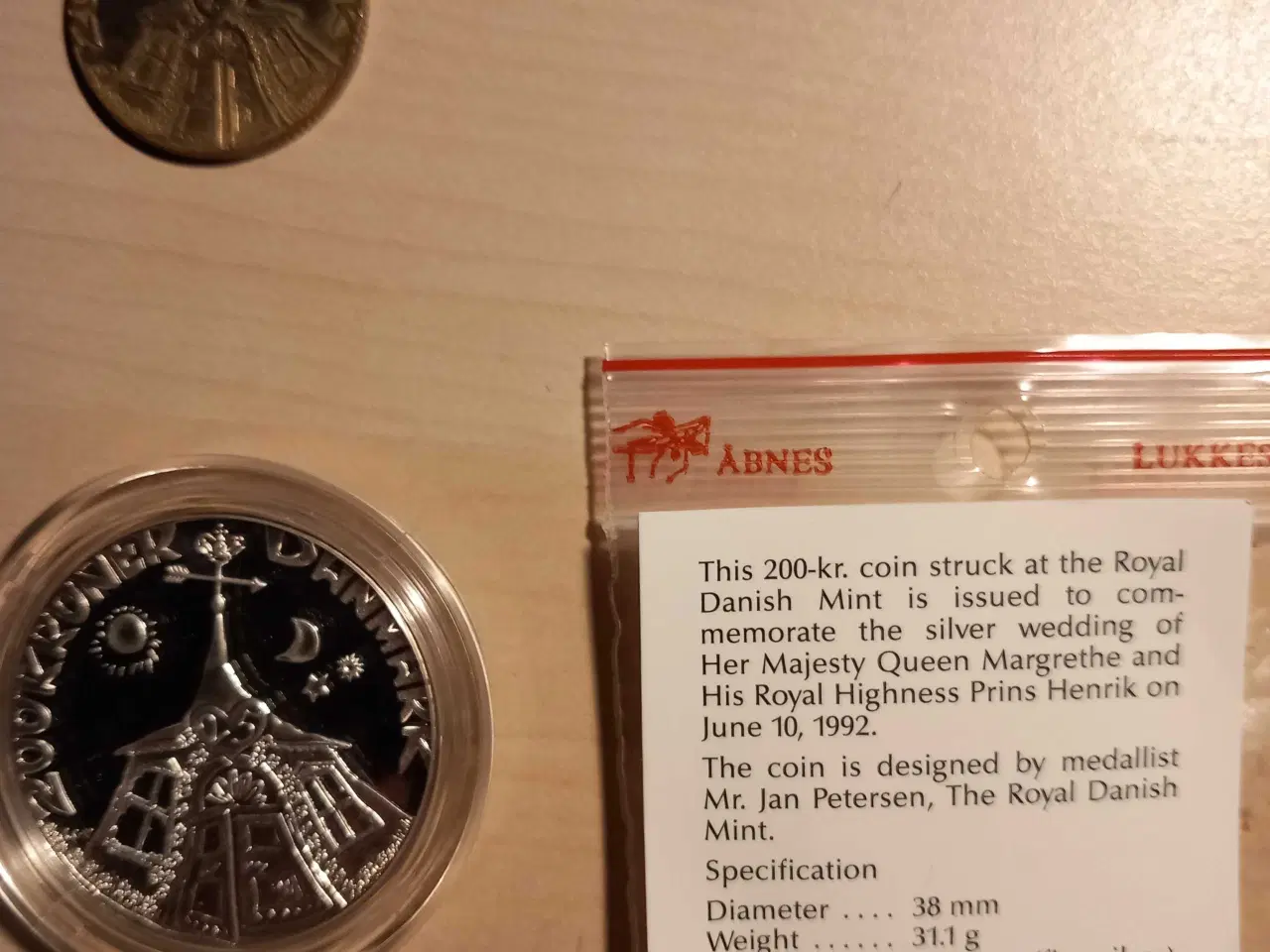 Billede 2 - Sølvbryllupsmønter 200 kr.sølv og 20 kr.