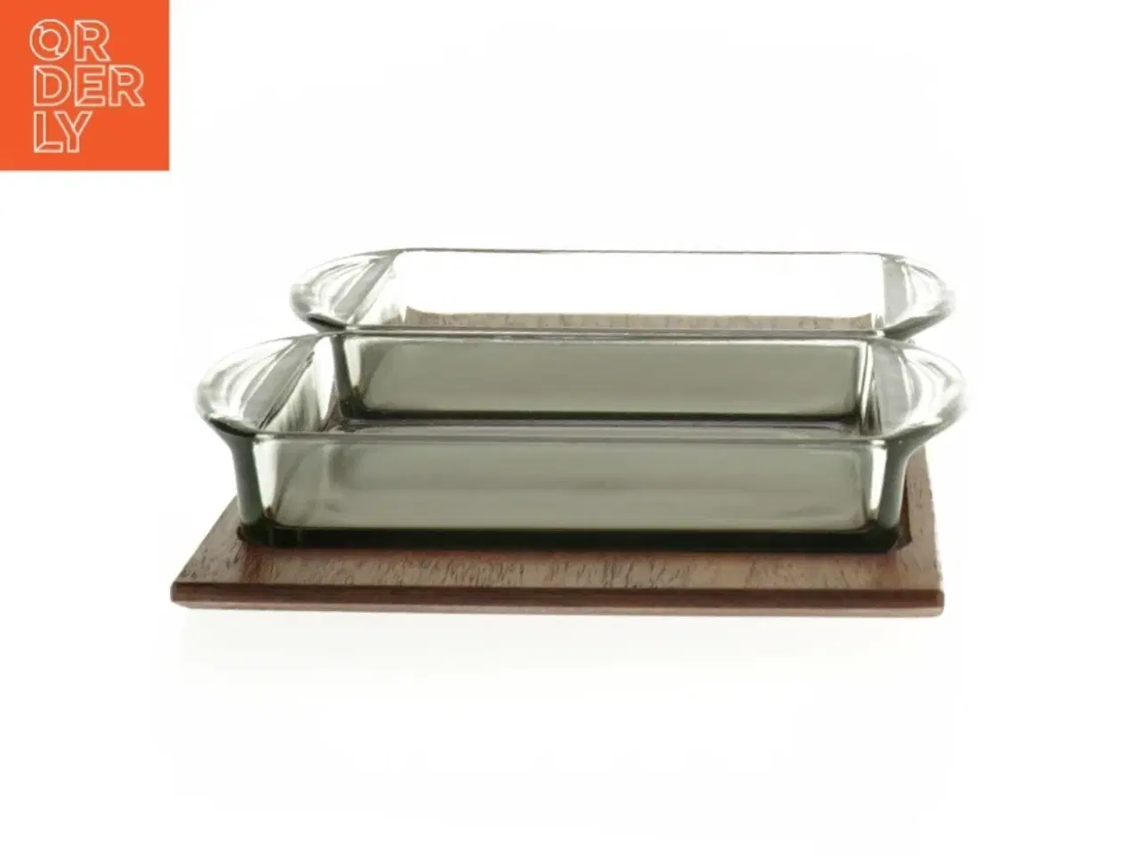 Billede 1 - Cabaret Teak træ Fad med 2 glas serverings skåle (str. 24 x 15 cm)