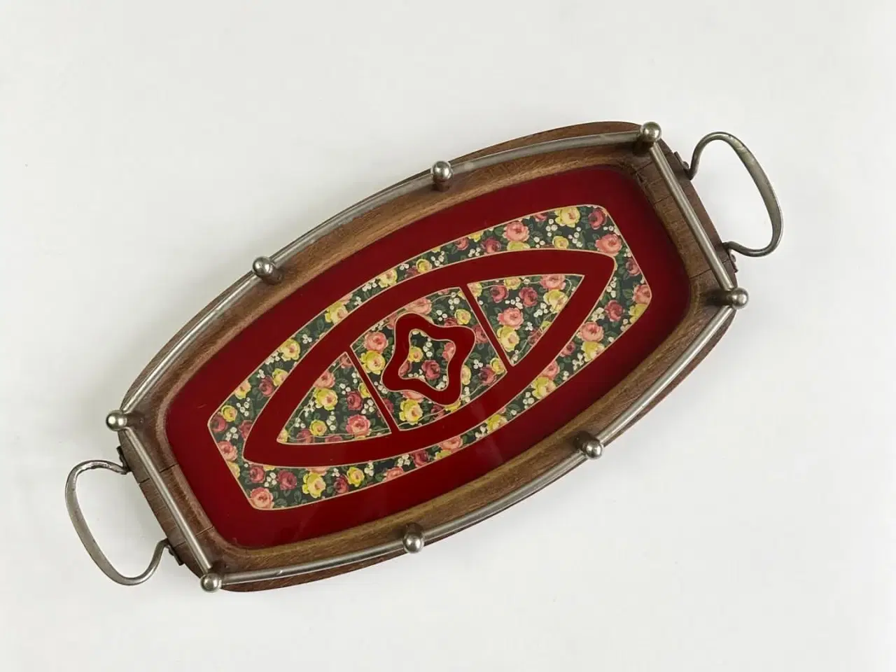 Billede 3 - Antik træbakke m bemalet glasplade