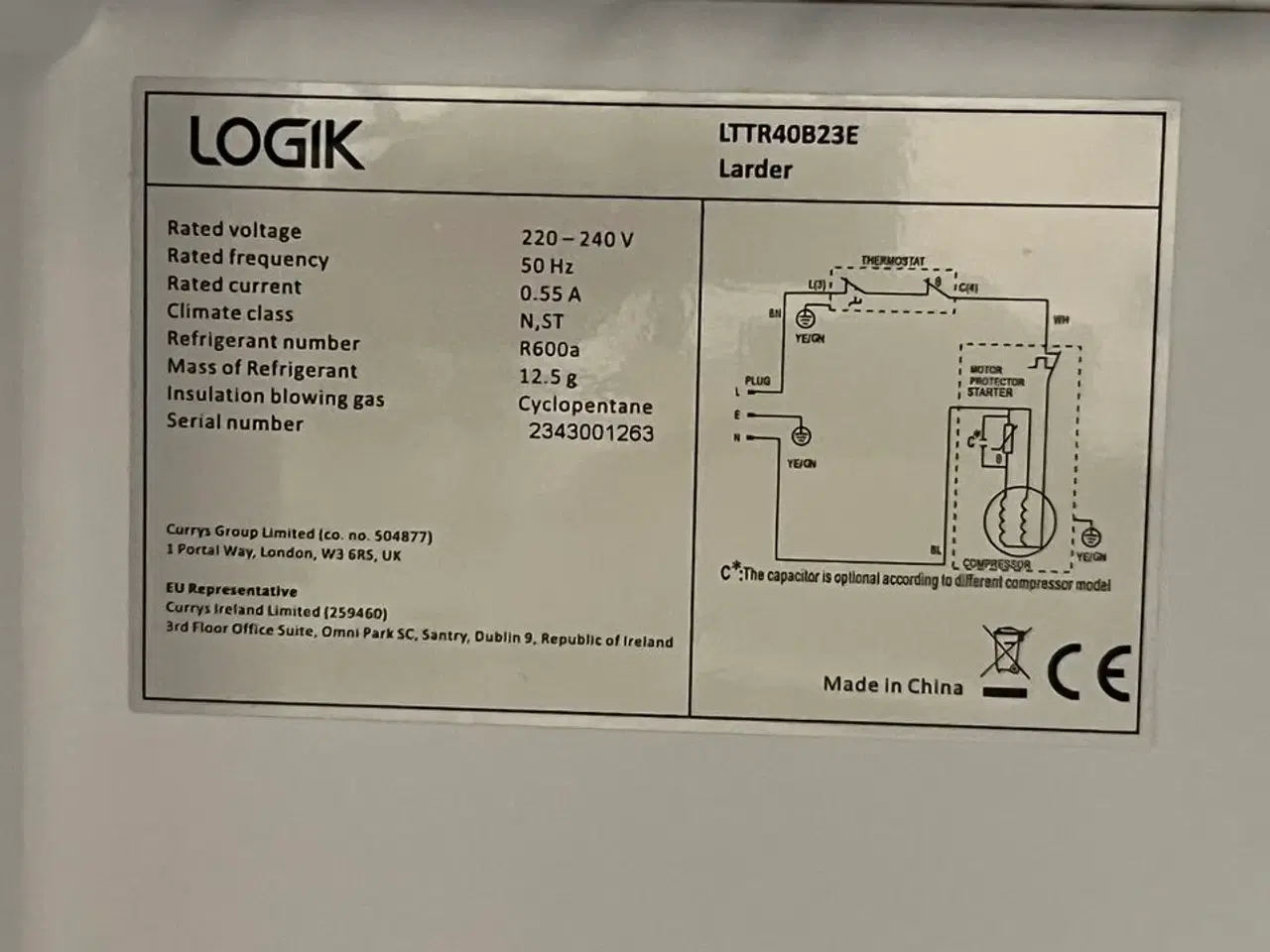 Billede 2 - Køleskab LOGIK LTTR40B23E