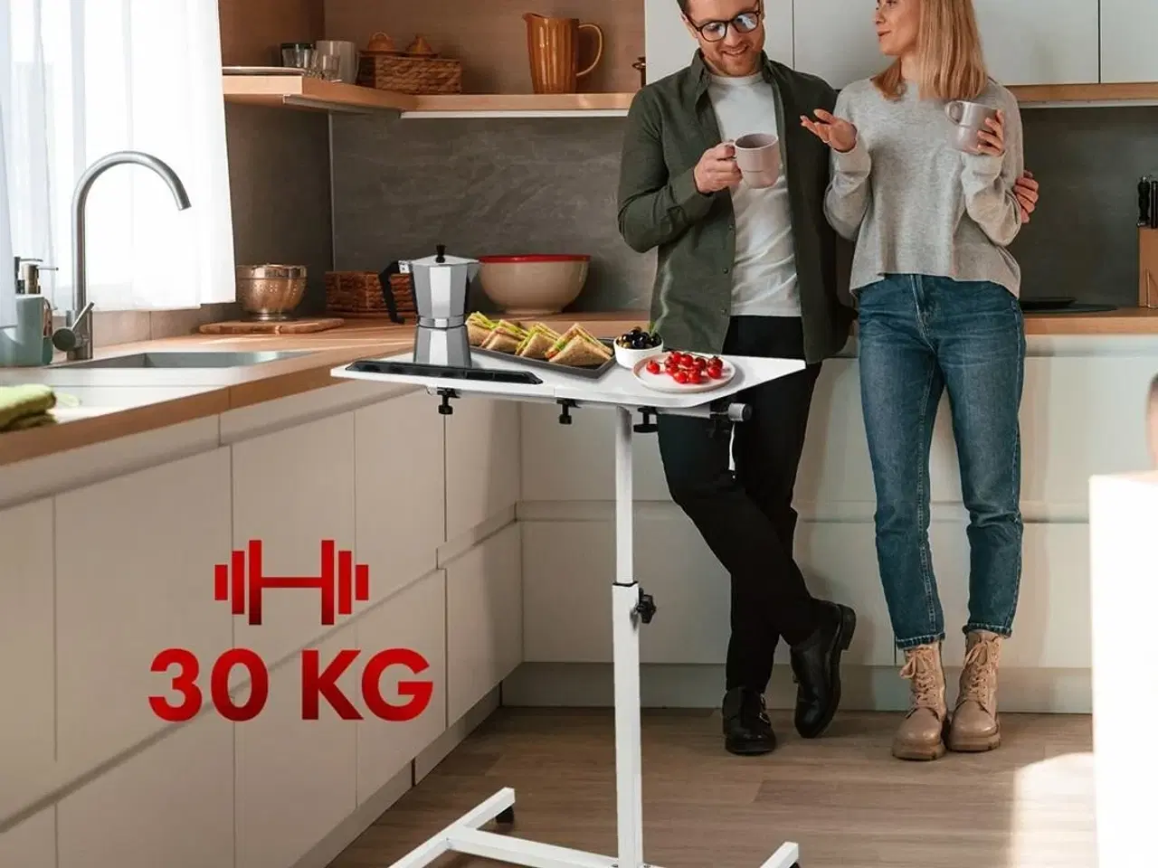 Billede 7 - Rullebord/sengbord med højdejustering 59–89 cm – Maclean, hvid