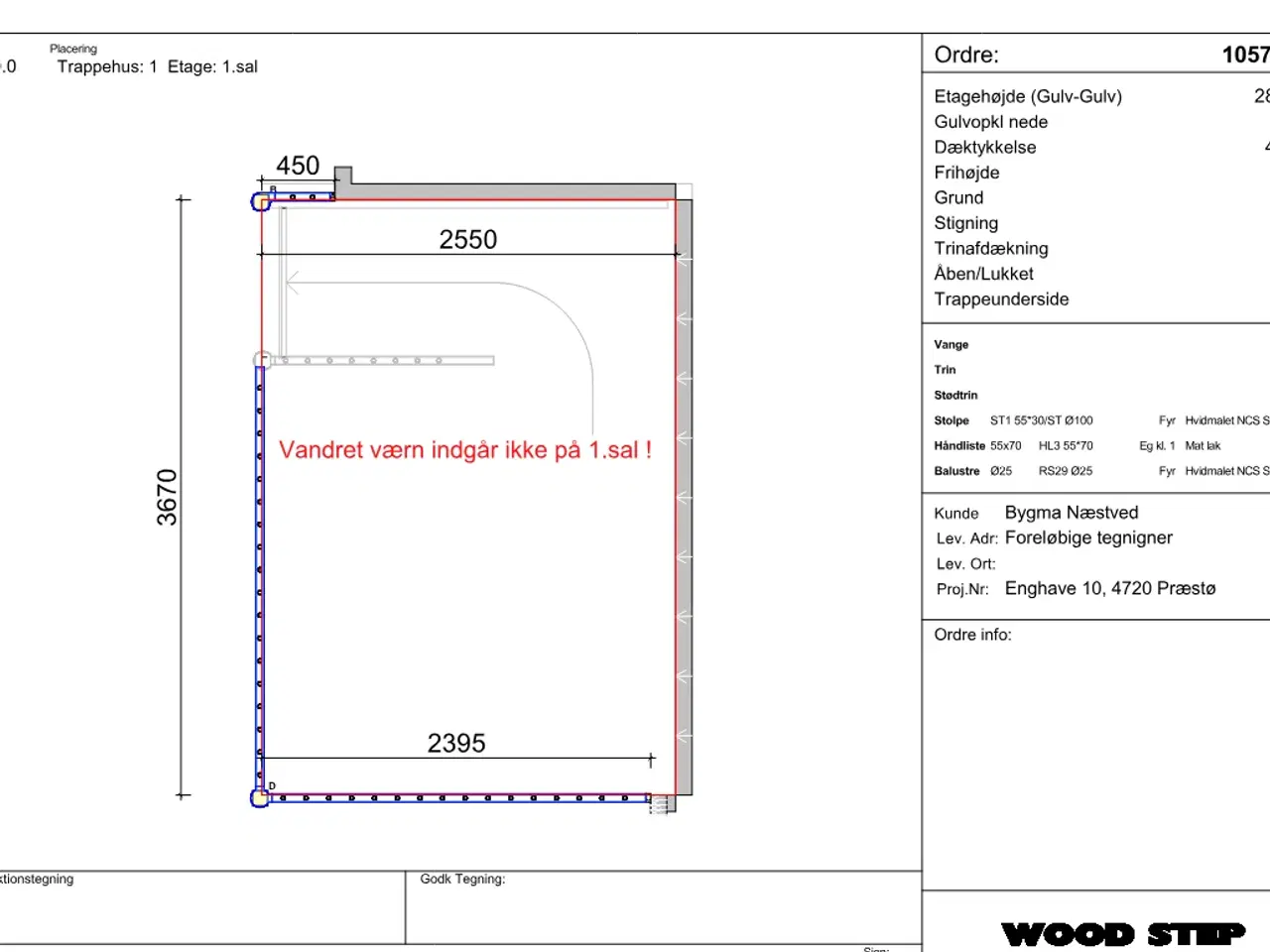 Billede 6 -  ¼-svingstrappe med trin og håndlister