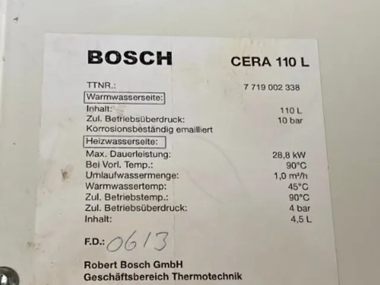 Billede 1 - Bosch Varmvandsbeholder 110 L
