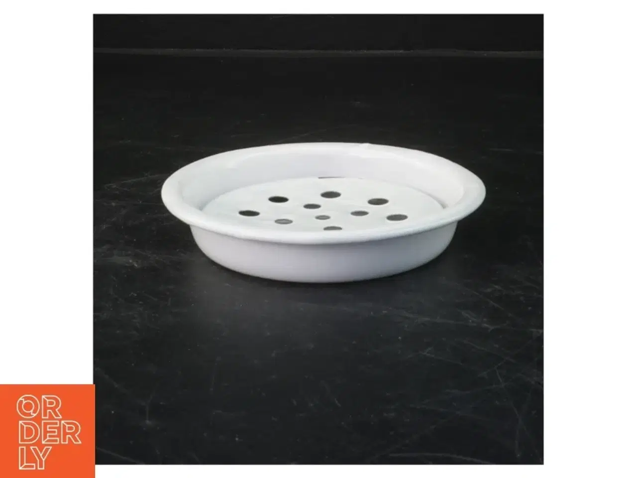 Billede 4 - Rund hvid emaljefad med perforeret indsats (str. Ø 14 cm)