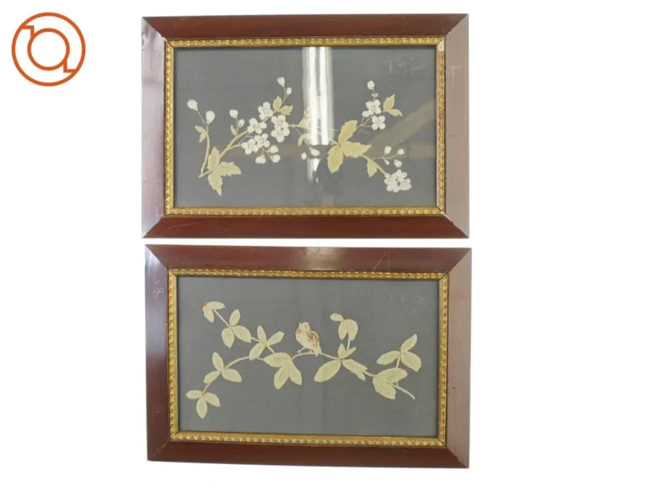 Billede 1 - Antikke Billedrammer med blomster broderier (str. 50 x 34 cm)