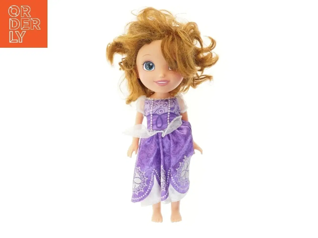 Billede 1 - Lille dukke med lilla kjole (str. 34 cm)