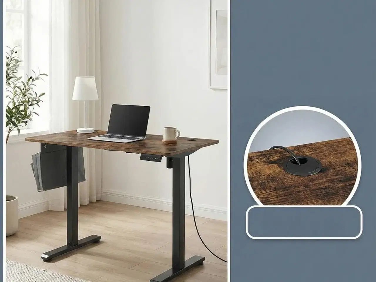 Billede 6 - Elektrisk hæve-sænkebord 120,1 × 60,1 cm - 4 hukommelser, USB‑C, rustik brun