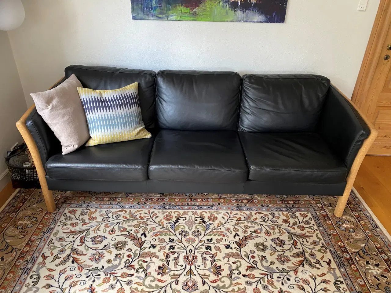 Billede 5 - 2&3 personers sofa i sæbebehandlet eg & sort læder