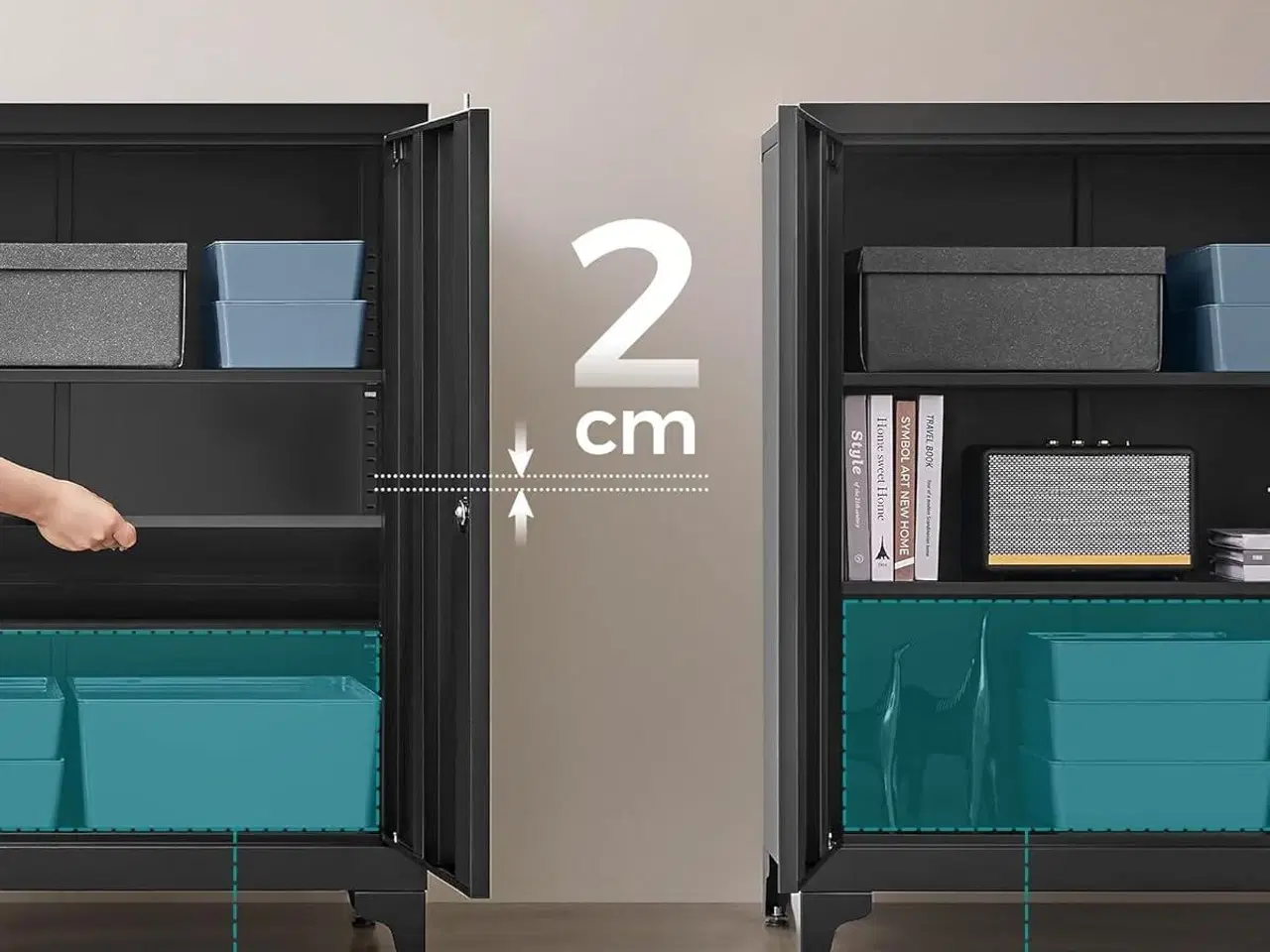 Billede 5 - Opbevaringsskab stål låsbart skab med 2 døre, justerbare hylder, sort