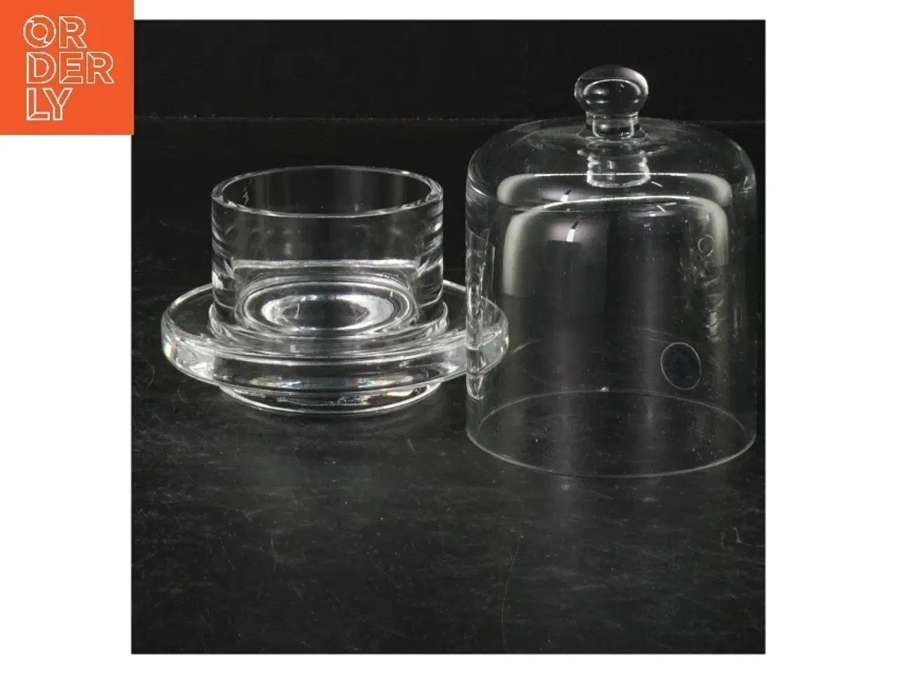 Billede 2 - Glas osteklokke med underfad fra Lyngby glas (str. Ø. 10 cm. længde, 13 cm)