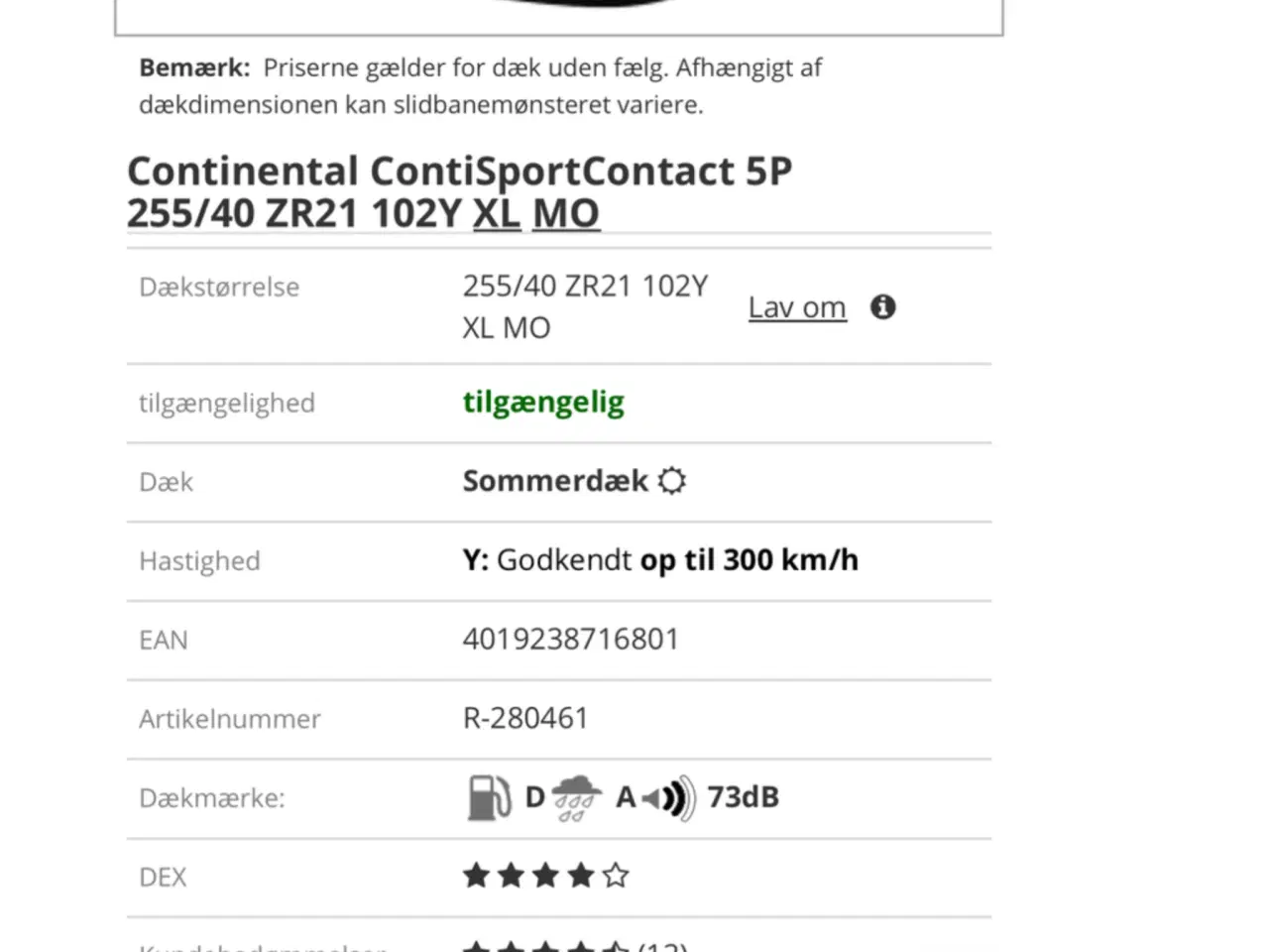 Billede 3 - Sommerdæk,Continental, 255 / 40 / R21, 90% mønster