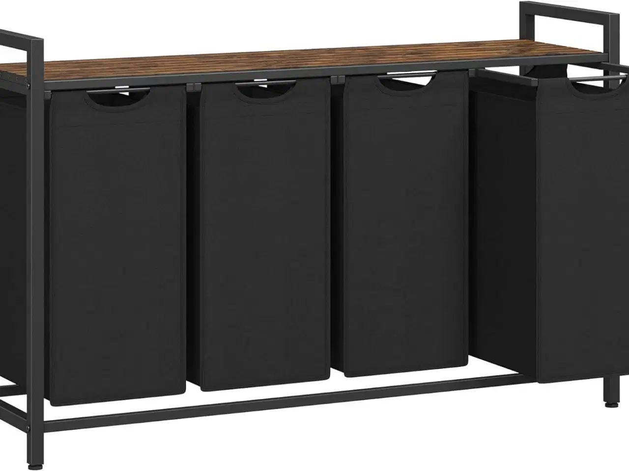 Billede 1 - Vasketøjskurv med 4 rum udtræk og aftagelige poser, sorteringssystem med hylde, metalramme, 4 × 40 l, 116 × 33 × 72 cm, rustik brun/sort