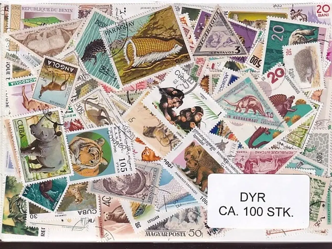 Billede 1 - Dyr på Frimærker . St/ust. 100 forskellige.