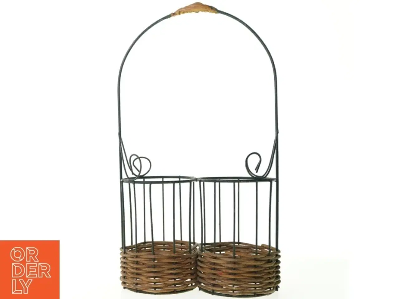 Billede 5 - Flaskeholder Kurv i Flet og metal med håndtag , Gaveindpakning (str. 39 x 21 x 10 cm)