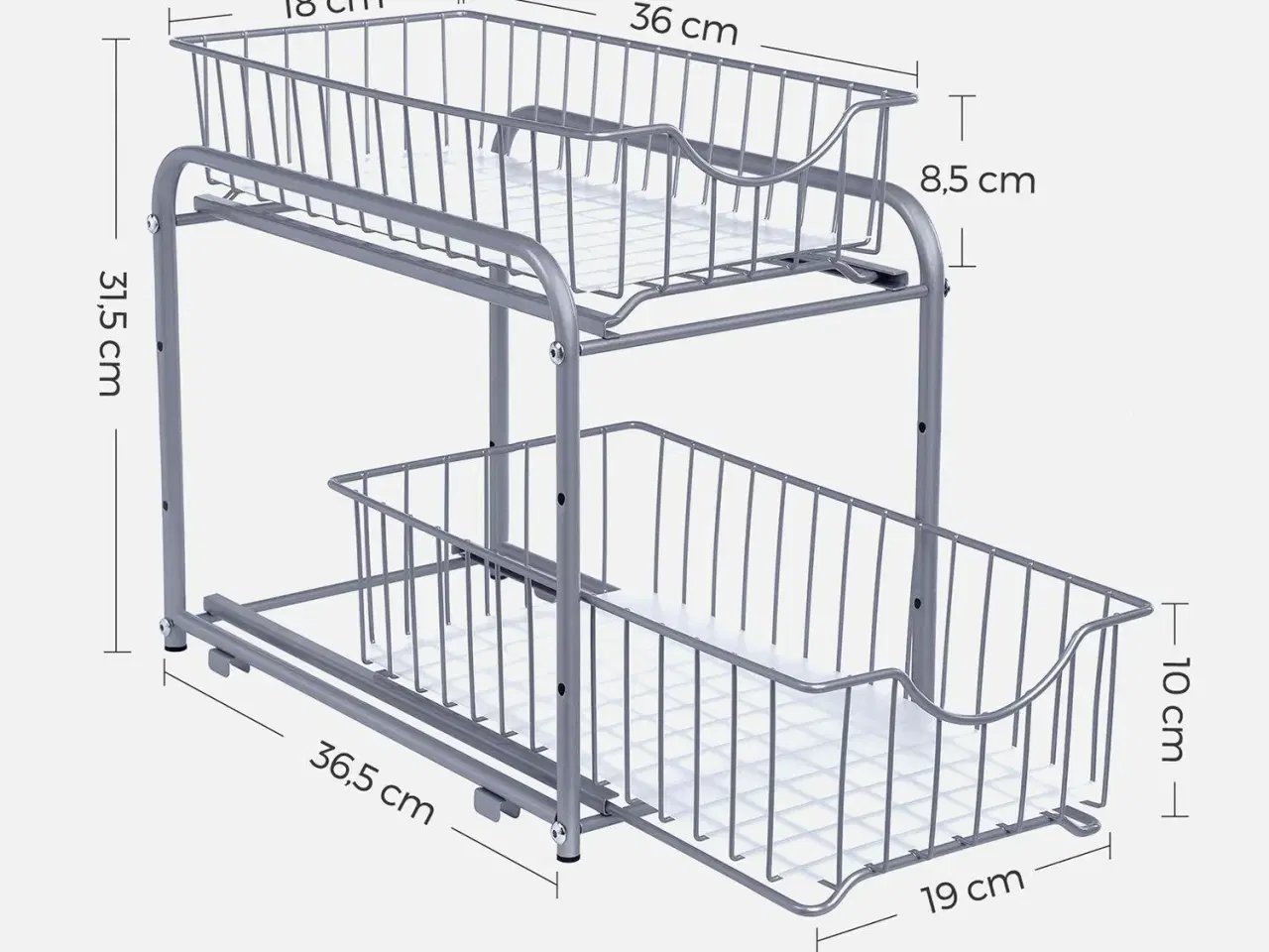 Billede 7 - Køkkenorganizer med 2 udtrækskurve stabelbar, sølv (KCS017E01)