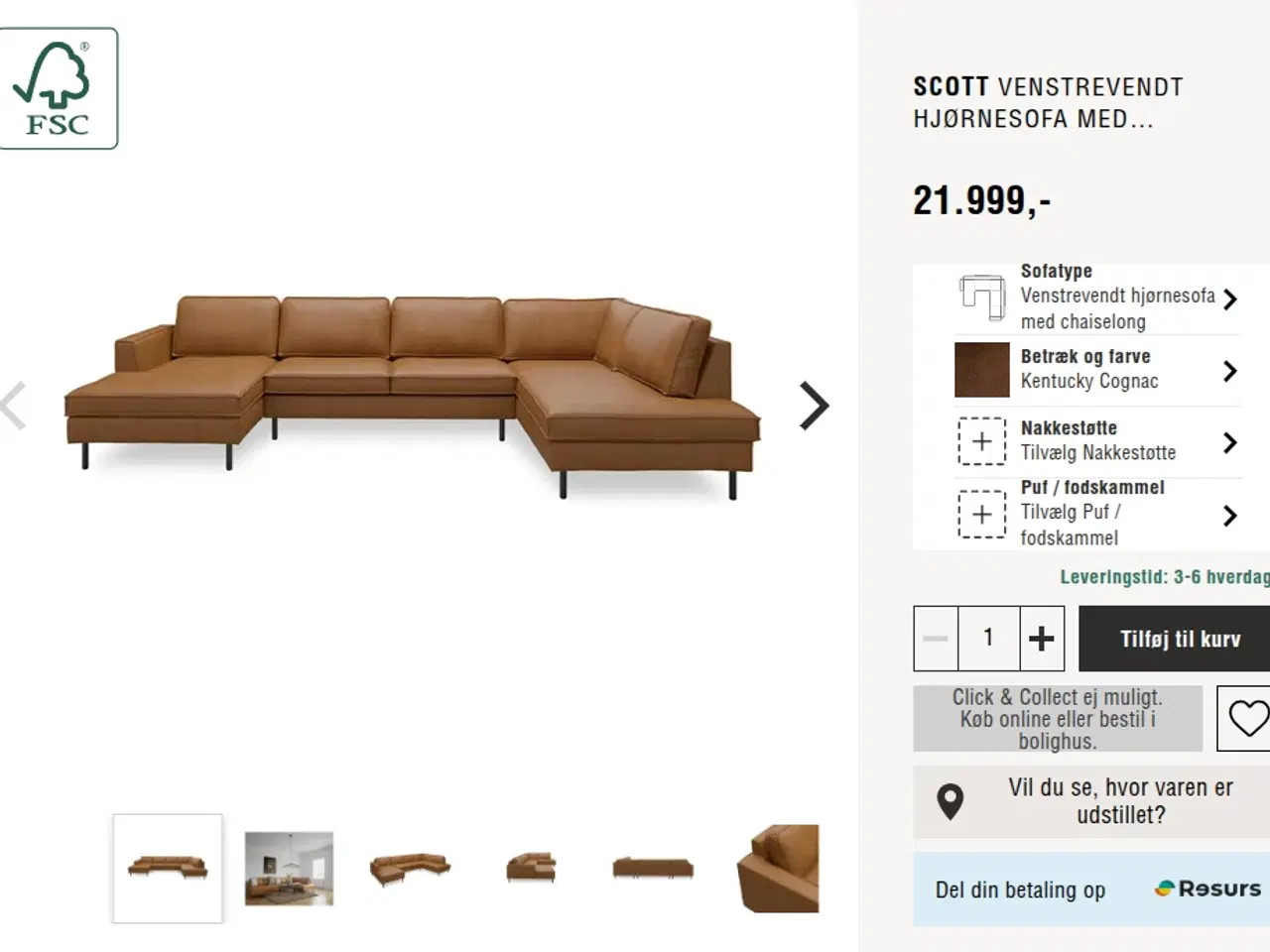 Billede 3 - Scott venstrevendt hjørnesofa med chaiselong