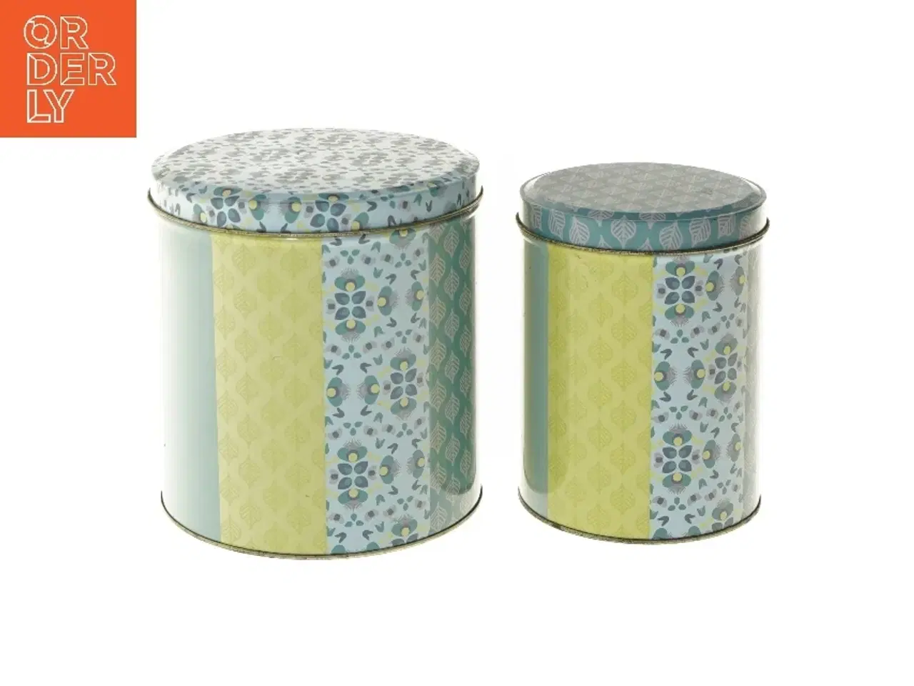 Billede 1 - Dekorative blikdåser (str. Ø 11,5 & 15 cm længde 15 & 16 cm)