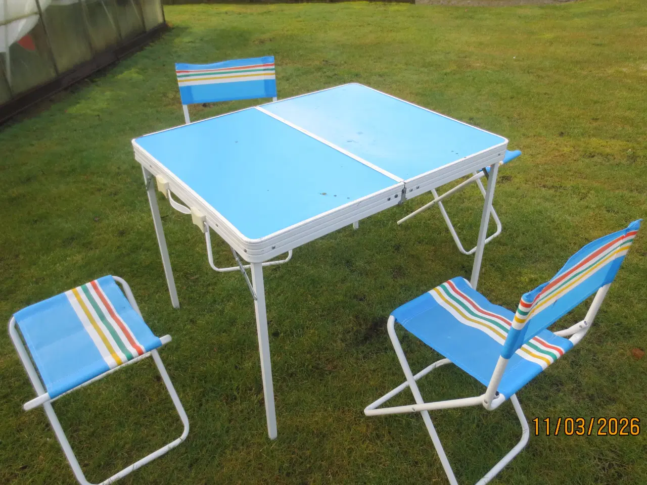 Billede 2 - 1 sæt Retro Stiliaco Campingbord og 4 stole
