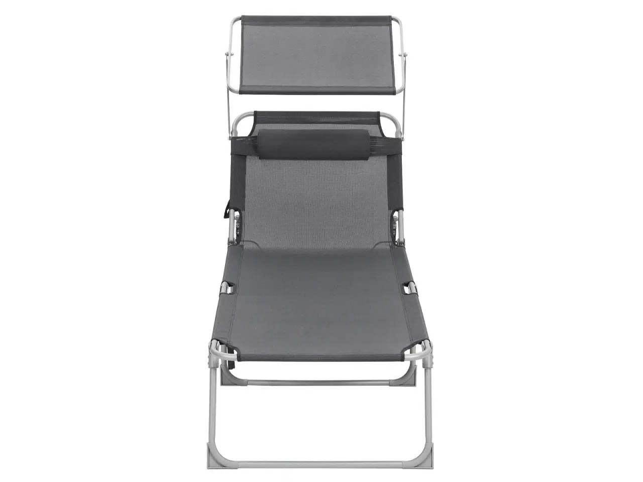 Billede 2 - Solseng med ryglæn og solskærm - foldbar liggestol 71 × 200 × 38 cm, 150 kg, røggrå