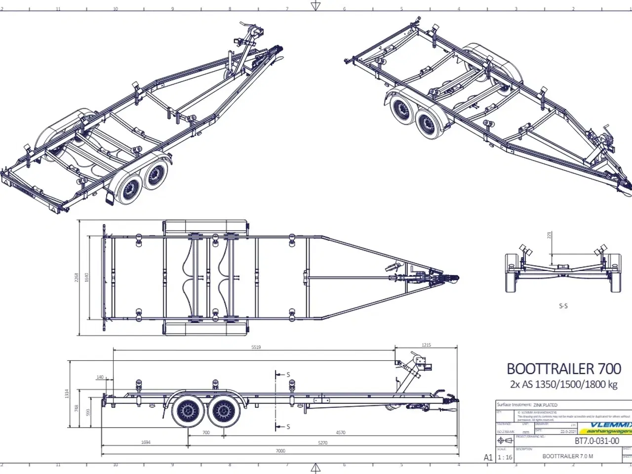 Billede 3 - Vlemmix Bådtrailer 700x220 3500 Flex-Roll