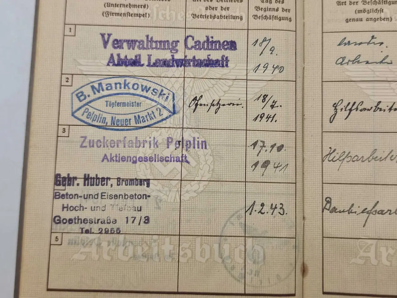 Billede 16 - WW2 - Lot, Arbeitsbuch + 5 dokumenter