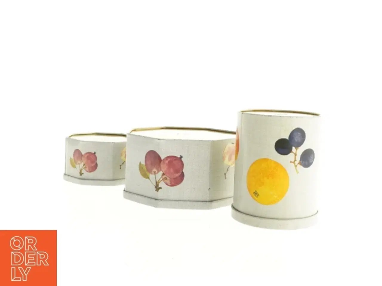 Billede 3 - Vintage kasedåser med frugtdekoration - 3 stk (str. 7 cm 10 cm og 14 cm høje)