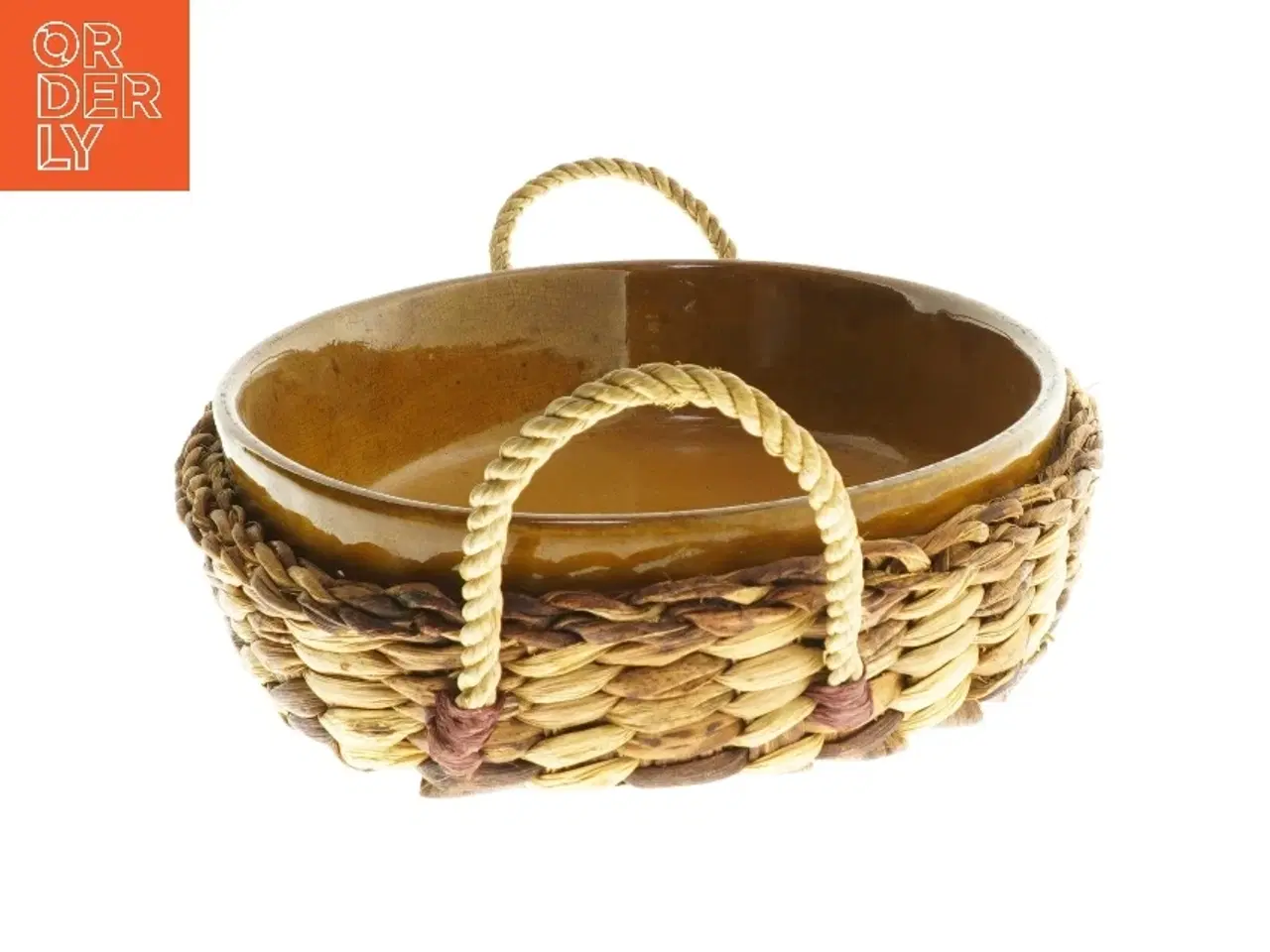 Billede 3 - Flettet kurv med keramikfad (str. Ø 29xØ 20 cm)