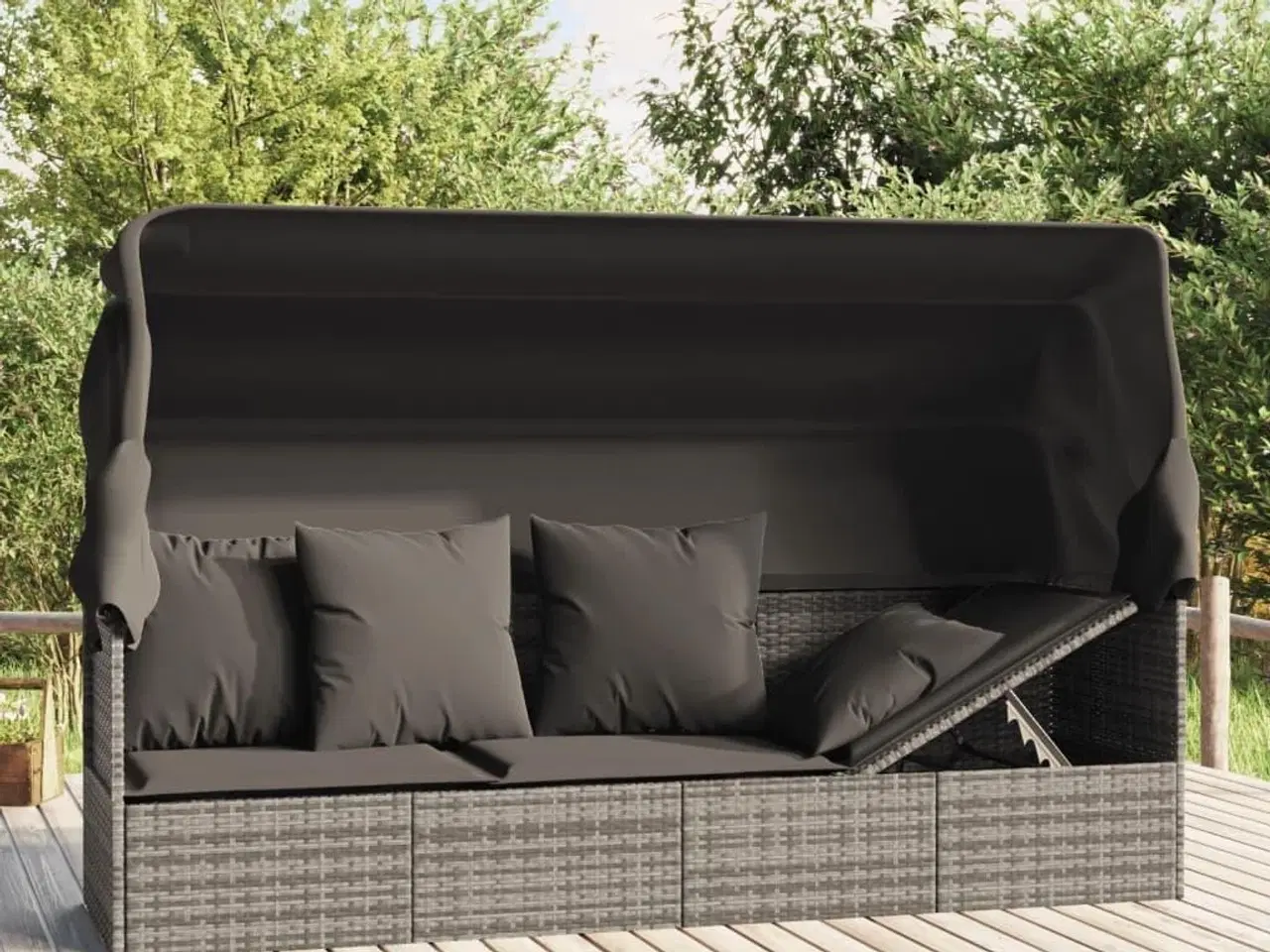 Billede 1 - Udendørs loungesofa med tag og hynder polyrattan Grøn