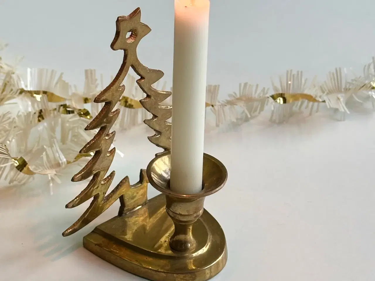 Billede 1 - Messingstage m juletræ, juletræslys