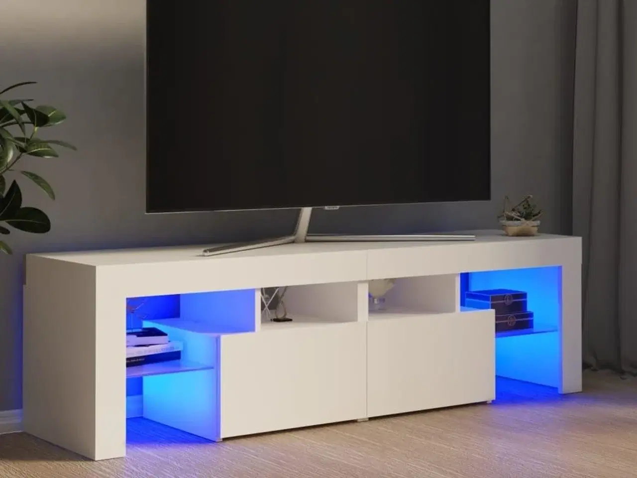 Billede 1 - Tv-bord med LED-lys 140x36,5x40 cm hvid