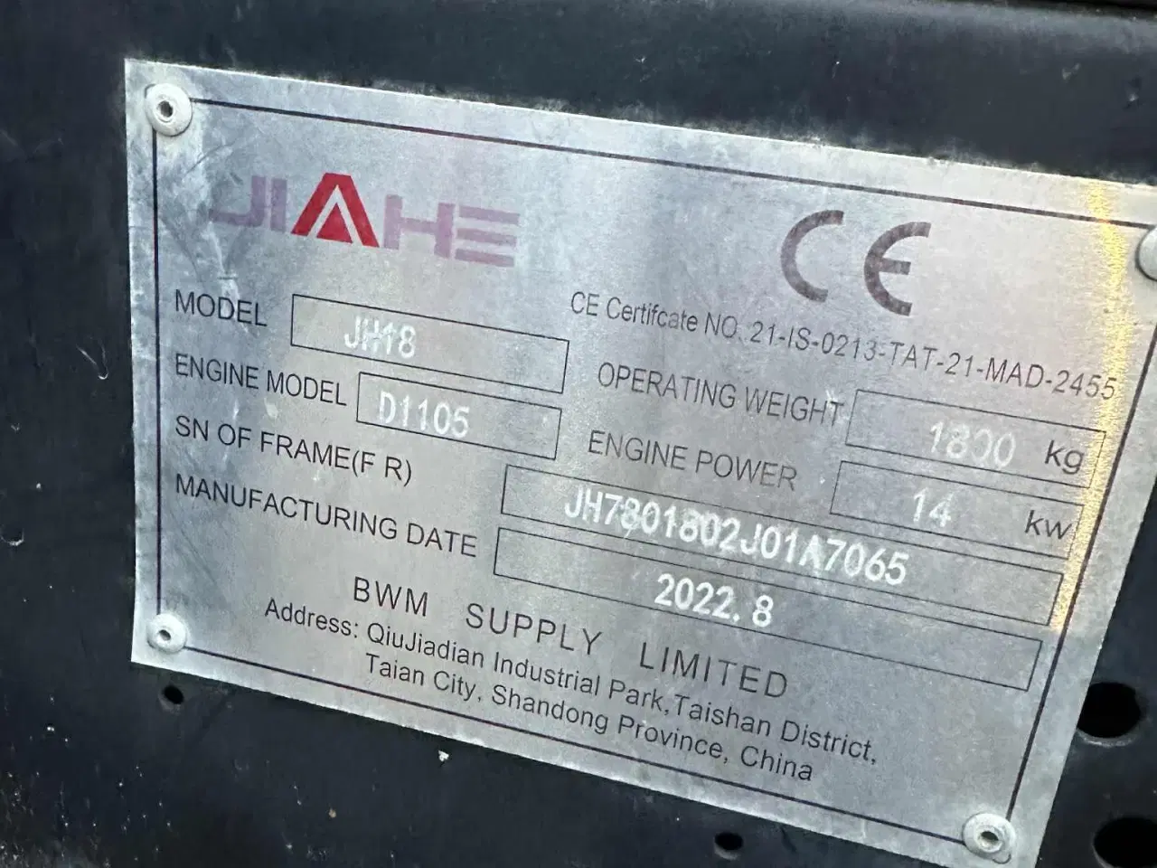 Billede 3 - JIAHE  1800kg minigraver kun 190 timer 