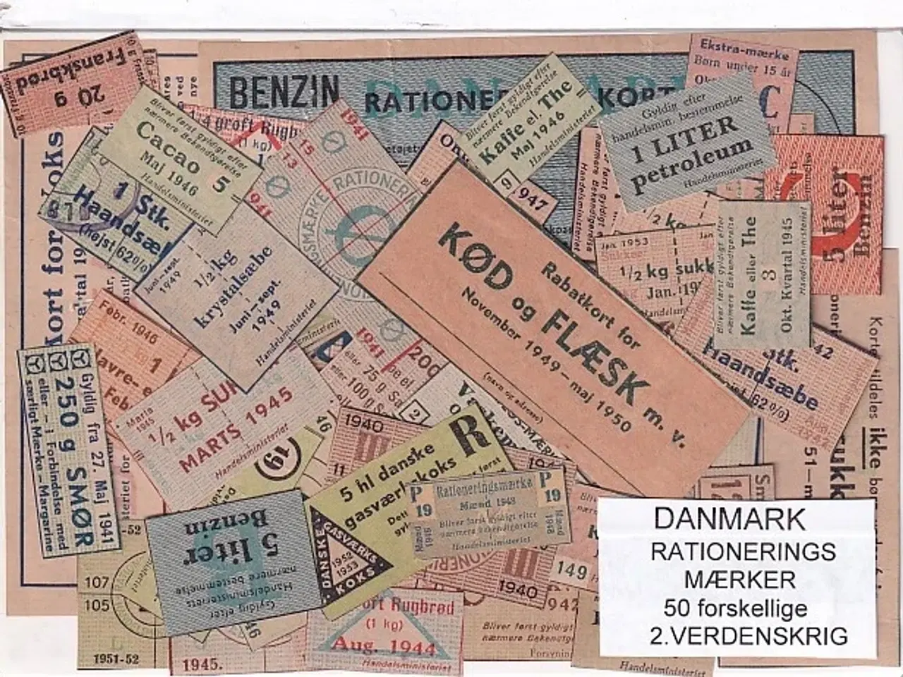 Billede 1 - Danmark Rationeringsmærker - 2. Verdens Krig 50 stk.