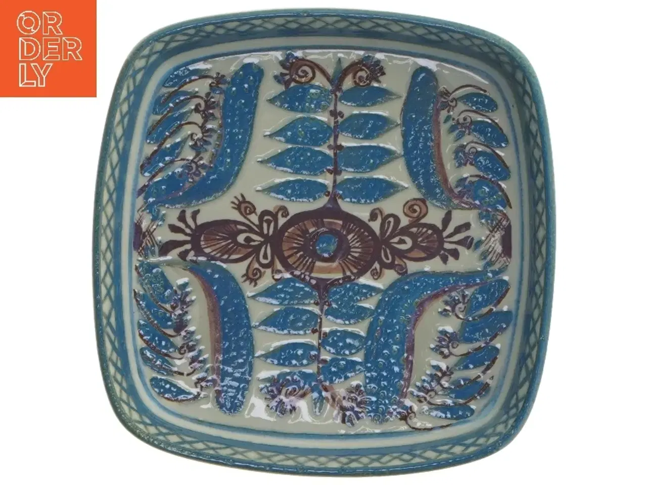 Billede 1 - Keramisk fad med blåt og brunt mønster fra Royal Copenhagen (str. 16,5x16,5 cm)