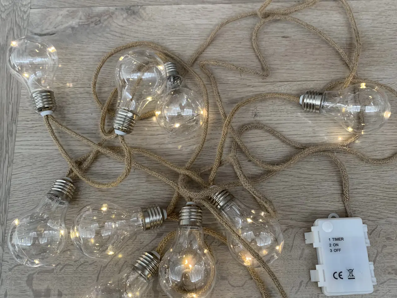 Billede 3 - 5 stk lyskæder med jutesnor på batterier