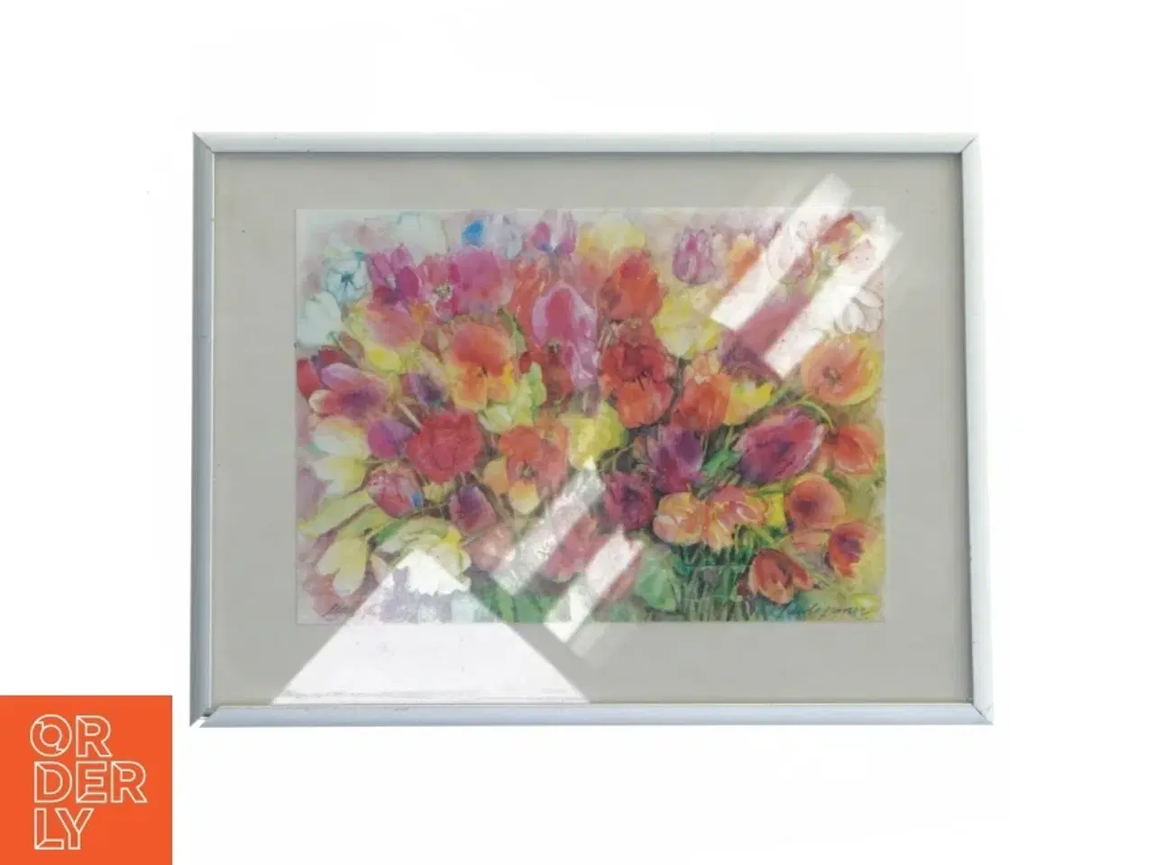Billede 1 - Blomstermotiv i ramme fra Danmarksrammen (str. 20,5x15,5 cm)
