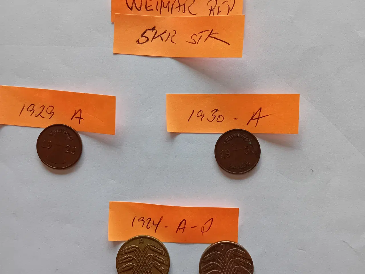 Billede 1 - Tyske mønter.  Weimar rep.  5 kr stk