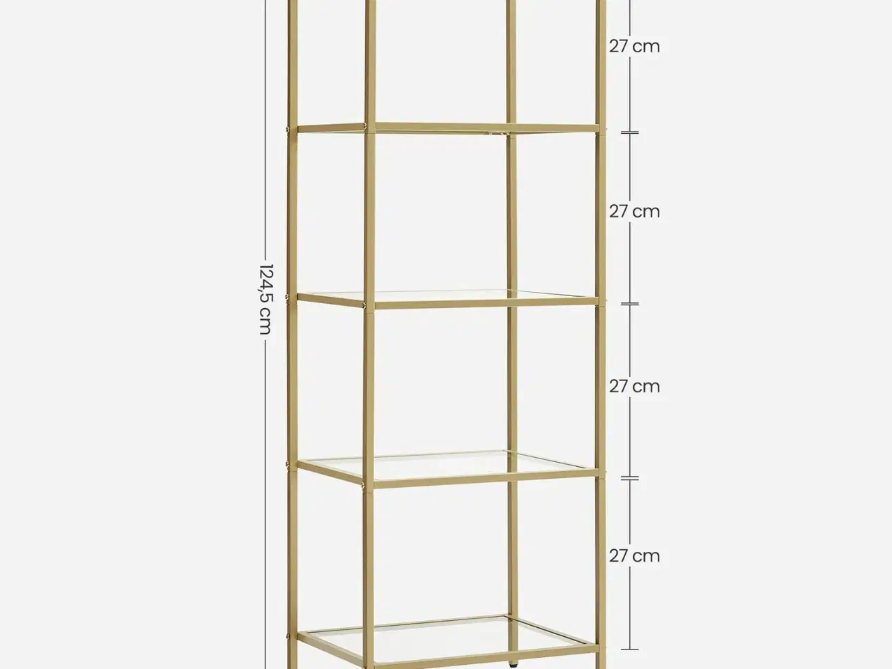 Billede 7 - Reol med glas 5‑etagers, slank stigereol i hærdet glas og stål, guld